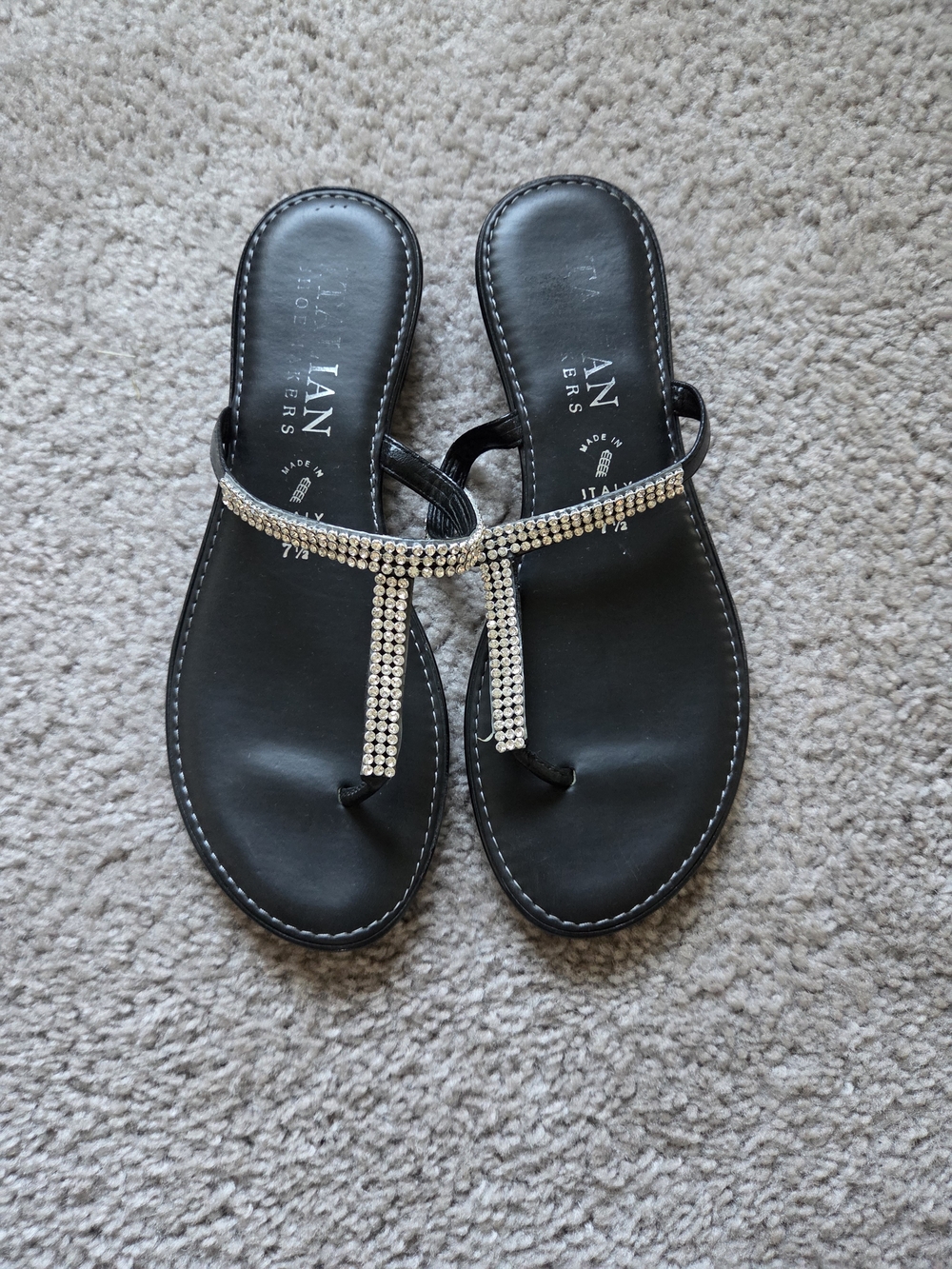 Italian Shoemakers Black Rhinestone T-strap Sandals
